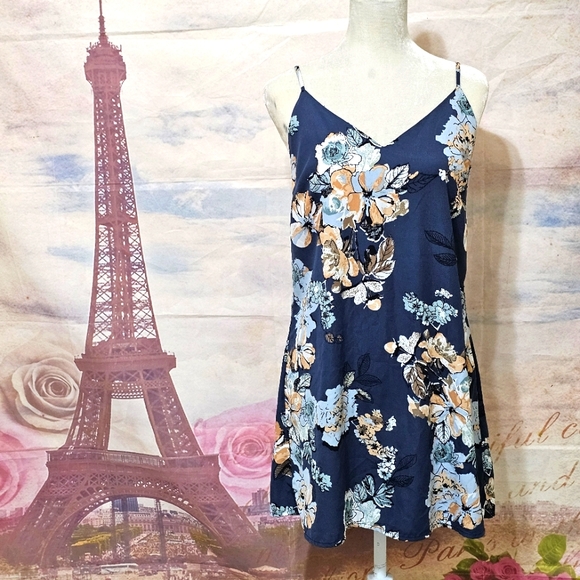 Floral Navy Slip Dress - Picture 1 of 9